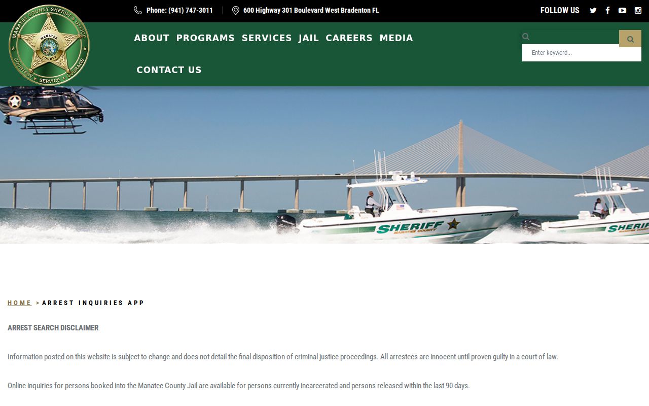 Manatee County Sheriff Arrest Inquiry official page