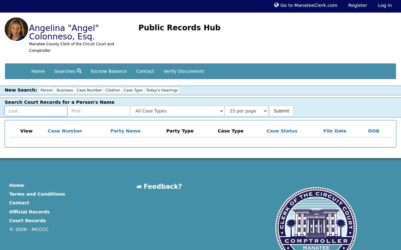 Manatee Clerk court records person search screen