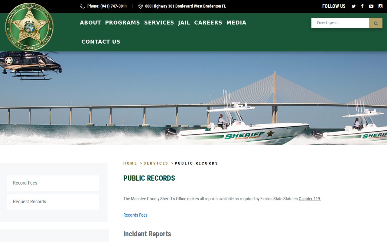 Manatee County Sheriff Records Section information