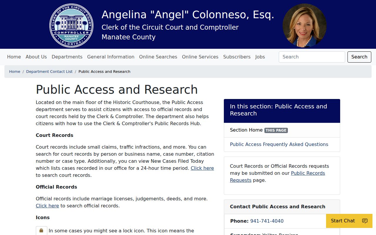 Manatee Clerk Public Access guidance