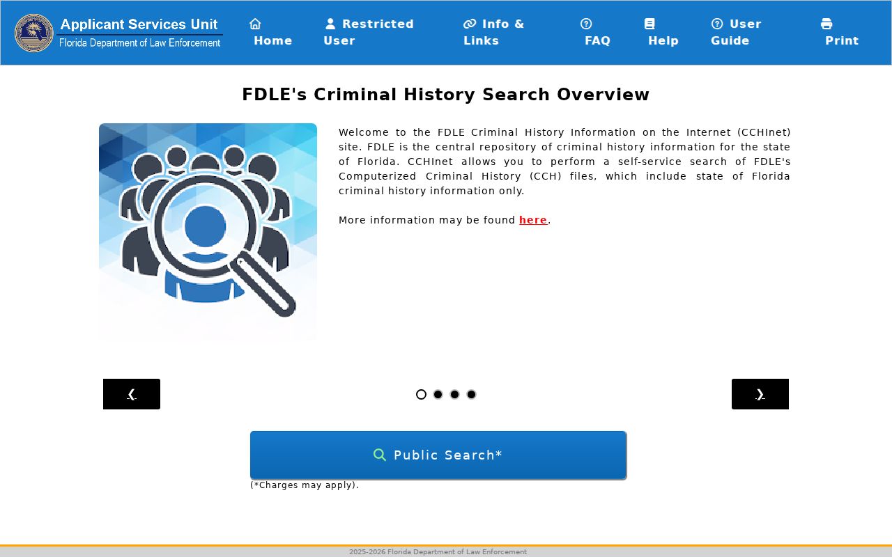 FDLE CCHInet criminal history search entry